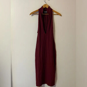 Reformation XS Womens Red Ribbed Knit High Neck Dress